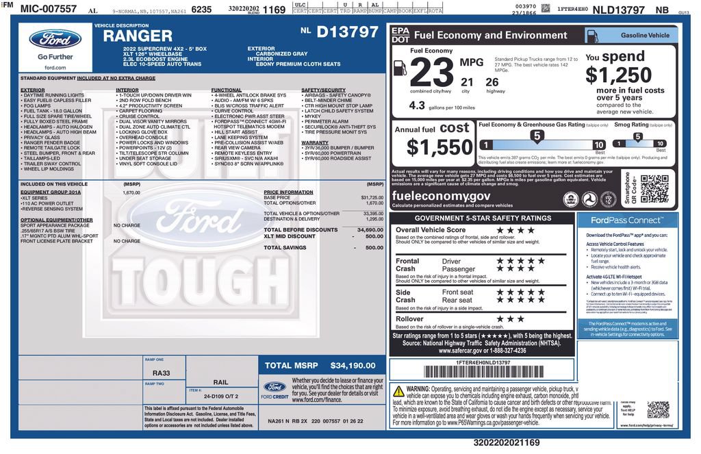 Certified 2022 Ford Ranger XLT w/ Equipment Group 301A Mid RWD image 5