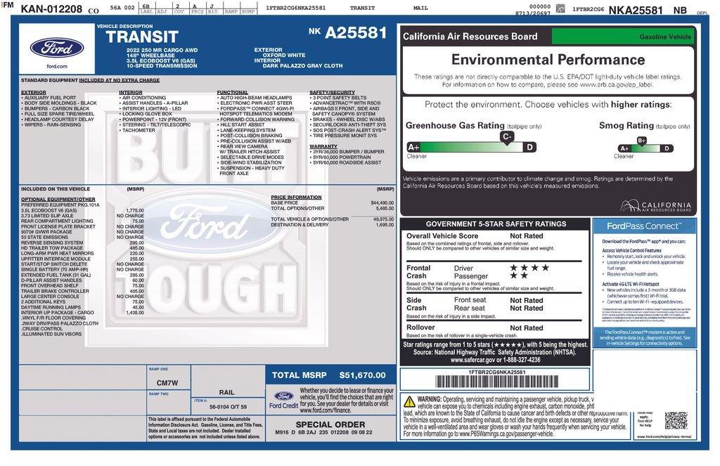 Certified 2022 Ford Transit 250 Medium Roof AWD w/ Interior Upgrade Package image 43