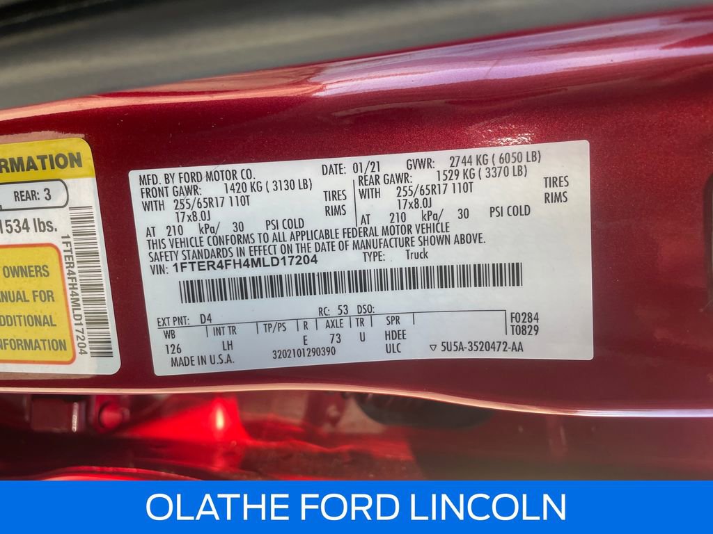 Certified 2021 Ford Ranger XL w/ Equipment Group 101A High image 20