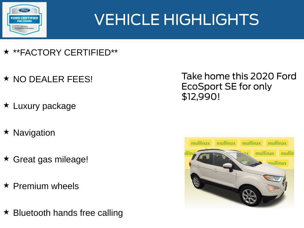 Certified 2020 Ford EcoSport SE w/ SE Convenience Package image 16