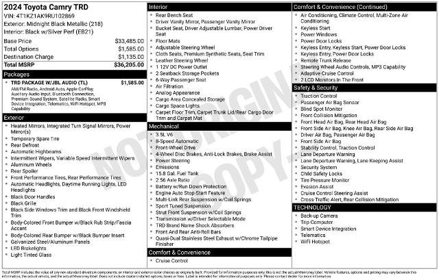 Used 2024 Toyota Camry TRD w/ TRD Package w/JBL Audio FWD image 5