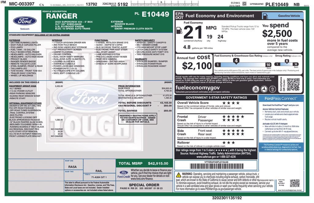Certified 2023 Ford Ranger XLT w/ Equipment Group 302A High AWD/4WD image 3