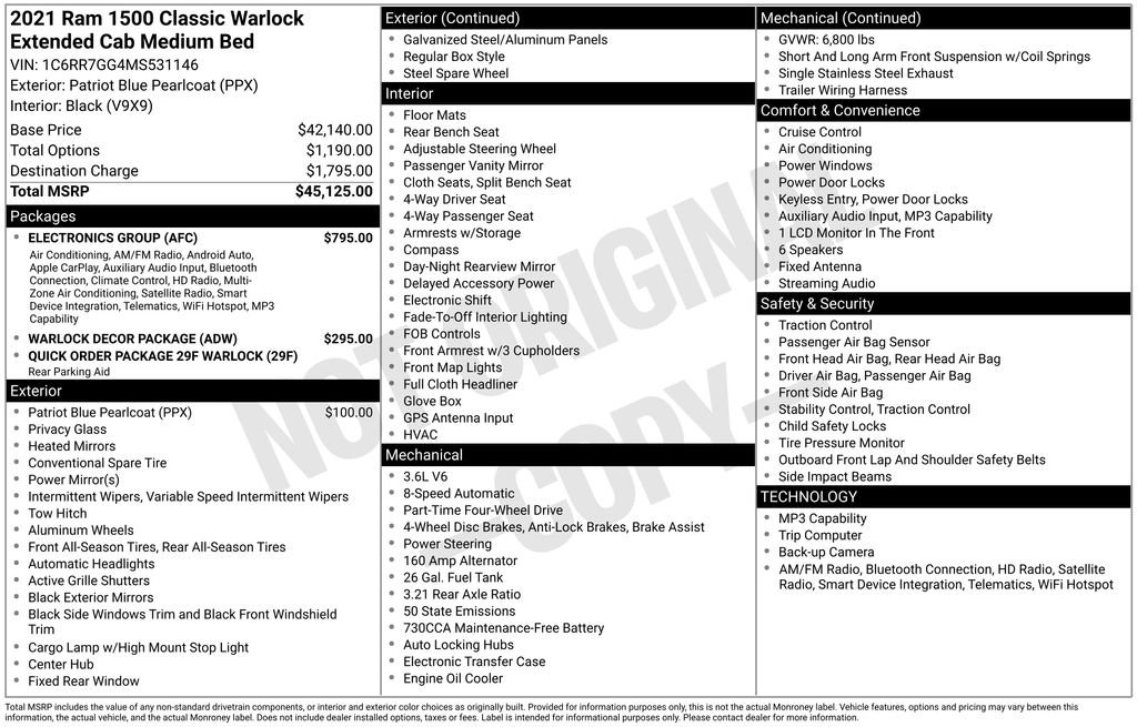 Used 2021 RAM 1500 Classic Warlock w/ Electronics Group AWD/4WD image 5
