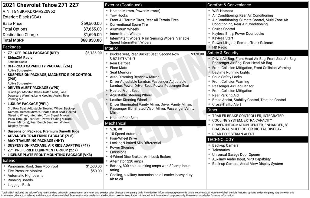Used 2021 Chevrolet Tahoe Z71 w/ Z71 Off-Road Package AWD/4WD image 3