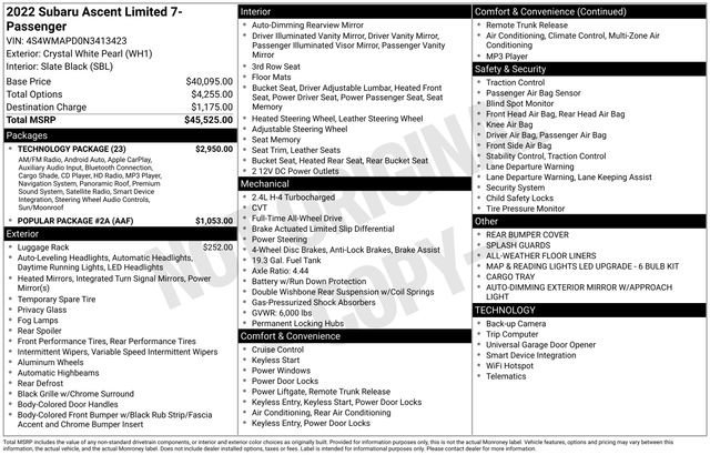 Used 2022 Subaru Ascent Limited w/ Technology Package image 40