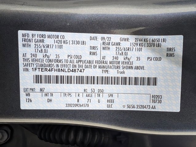 Certified 2022 Ford Ranger Lariat w/ Equipment Group 501A High image 9