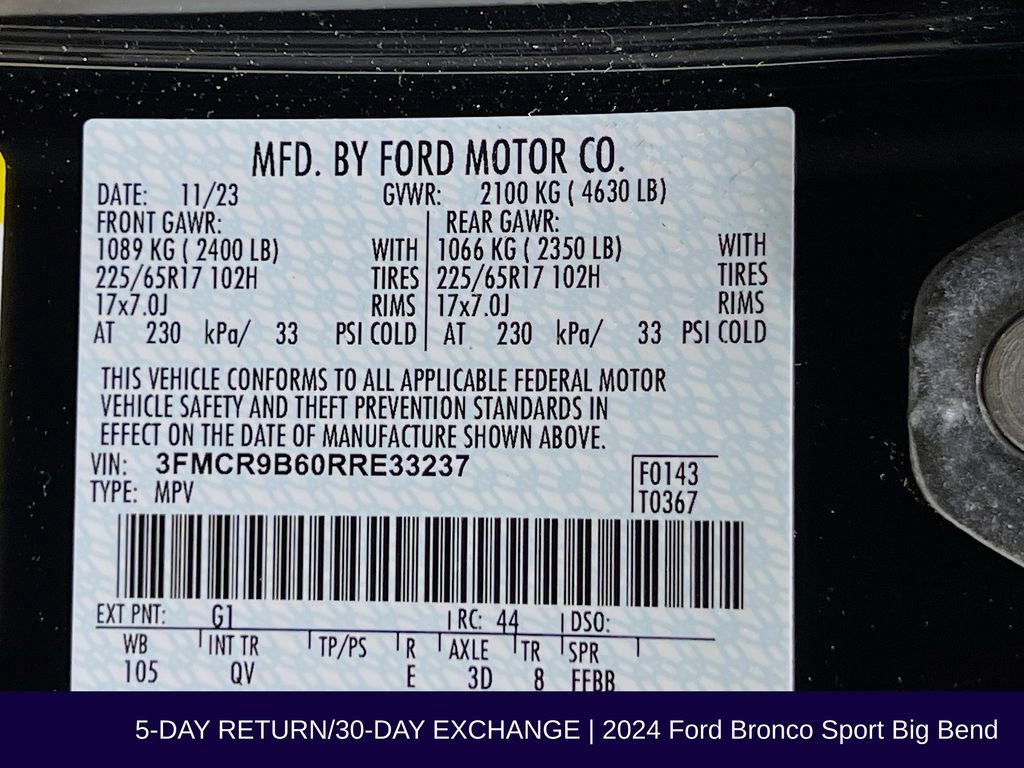 Certified 2024 Ford Bronco Sport Big Bend w/ Convenience Package AWD/4WD image 36