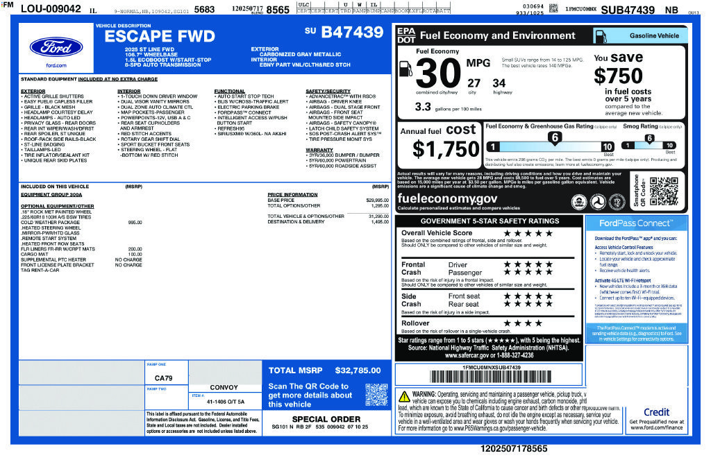 Certified 2025 Ford Escape ST-Line w/ Cold Weather Package FWD image 32