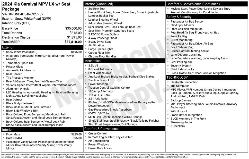 Used 2024 Kia Carnival LX FWD image 43