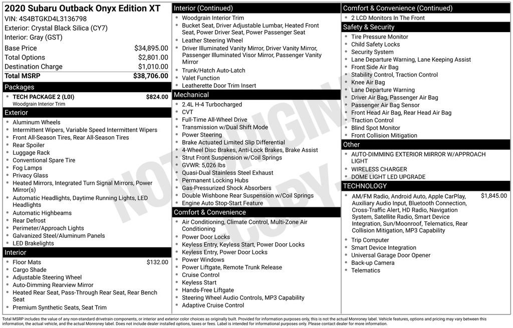 Used 2020 Subaru Outback Onyx Edition XT w/ Tech Package 2 image 3