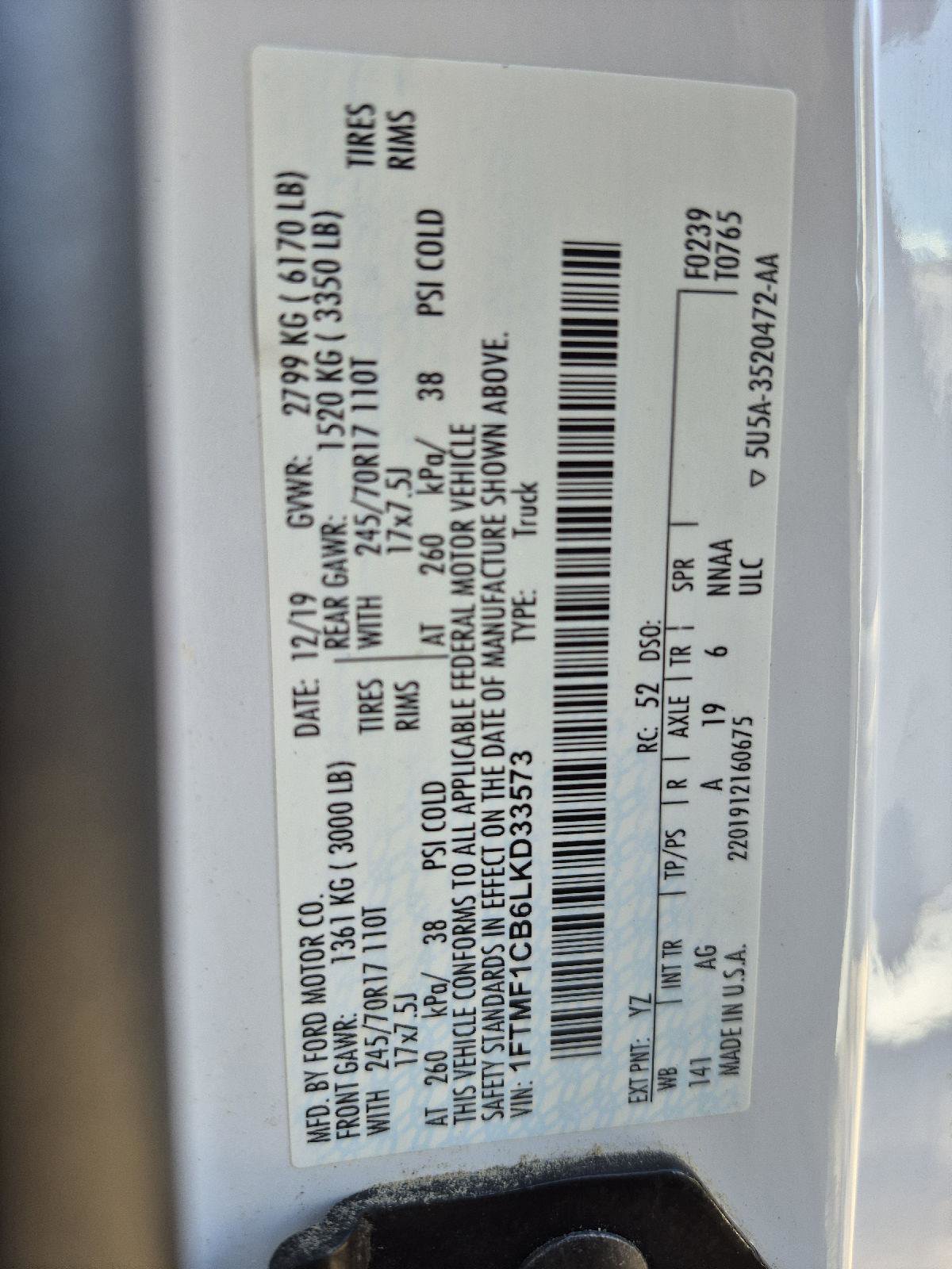 Certified 2020 Ford F150 XL w/ Equipment Group 101A Mid image 6