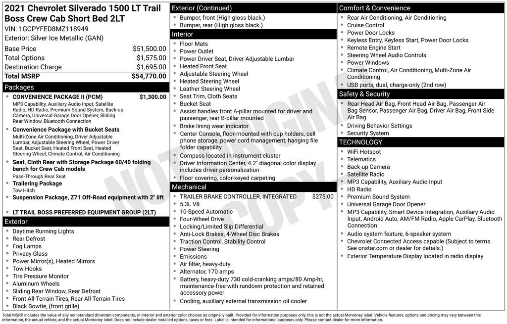 Used 2021 Chevrolet Silverado 1500 LT Trail Boss w/ Convenience Package II AWD/4WD image 6