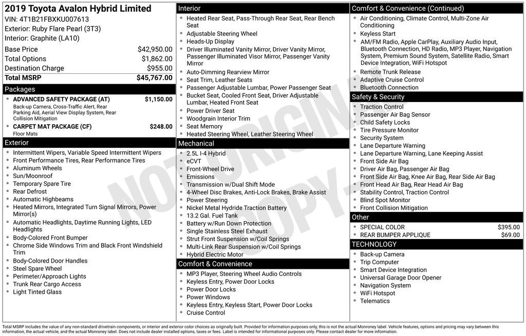 Used 2019 Toyota Avalon Limited w/ Advanced Safety Package image 35