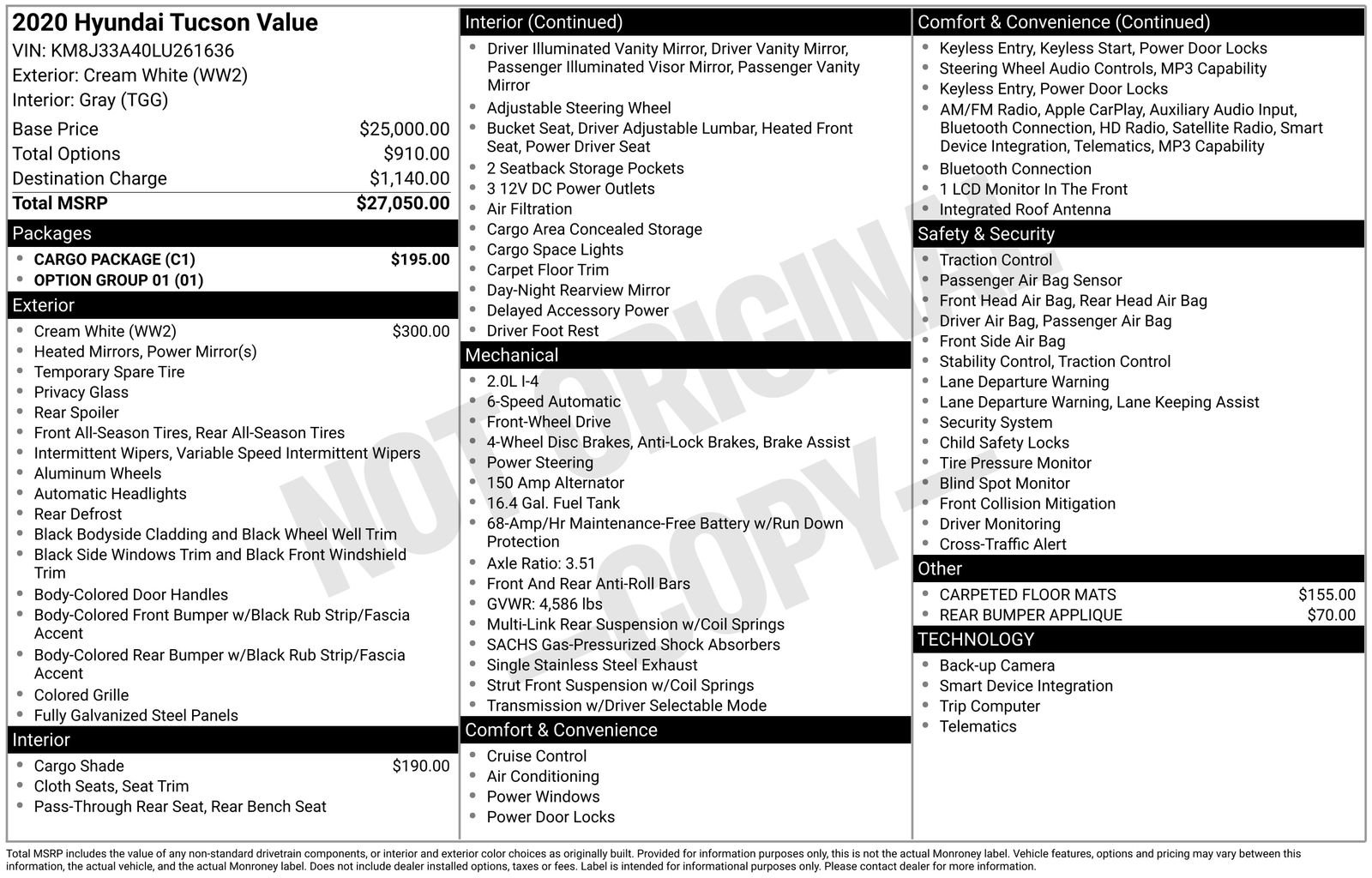 Used 2020 Hyundai Tucson Value w/ Cargo Package FWD image 2