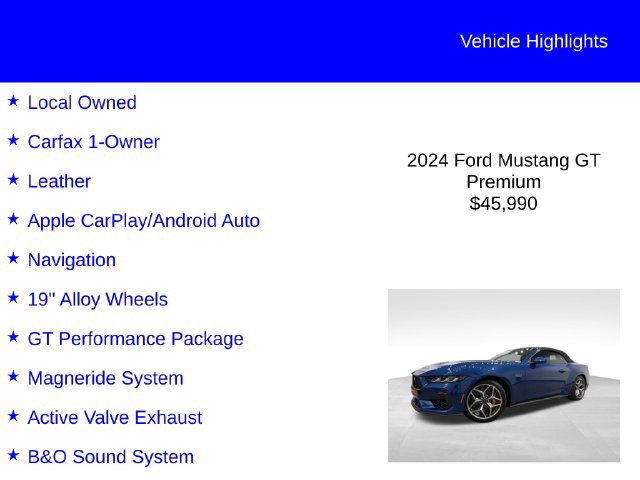 Certified 2024 Ford Mustang GT Premium w/ GT Performance Package RWD image 2