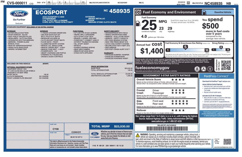 Certified 2022 Ford EcoSport S AWD/4WD image 37