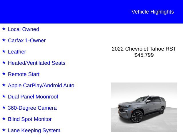 Used 2022 Chevrolet Tahoe RST w/ Luxury Package RWD image 2