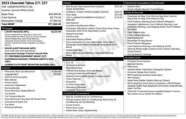 Used 2023 Chevrolet Tahoe Z71 w/ Luxury Package AWD/4WD image 37