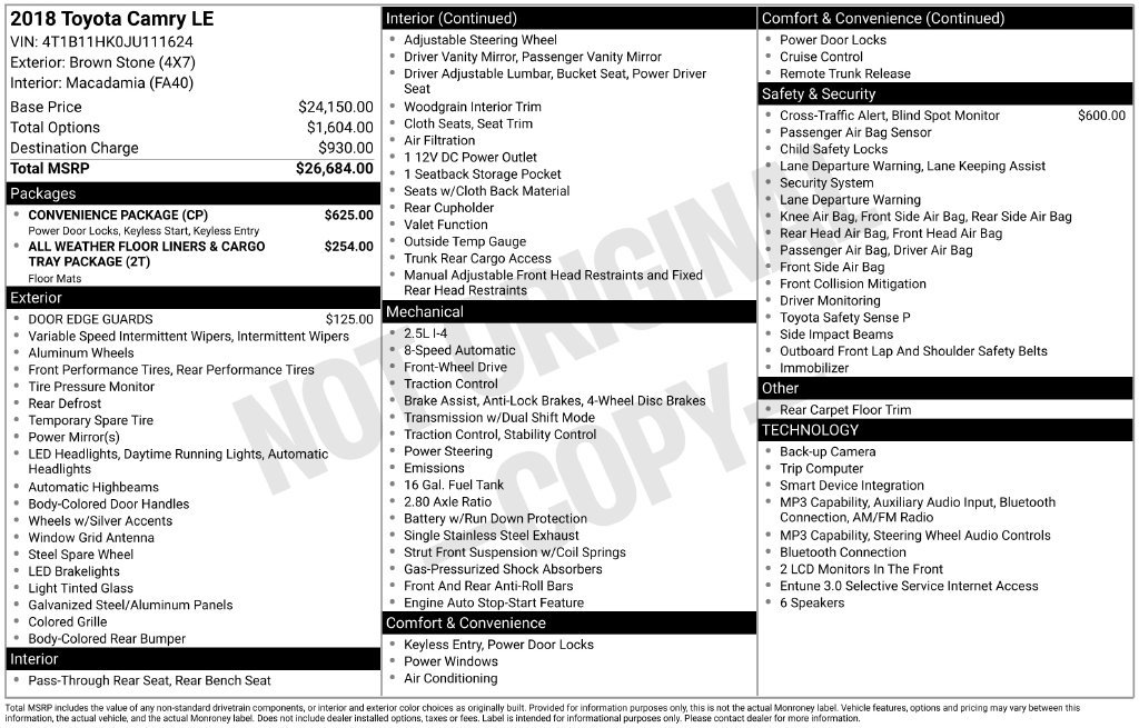 Used 2018 Toyota Camry LE w/ Convenience Package FWD image 3