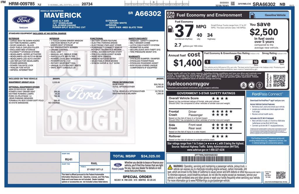 Certified 2025 Ford Maverick XLT w/ Equipment Group 301A AWD/4WD image 6