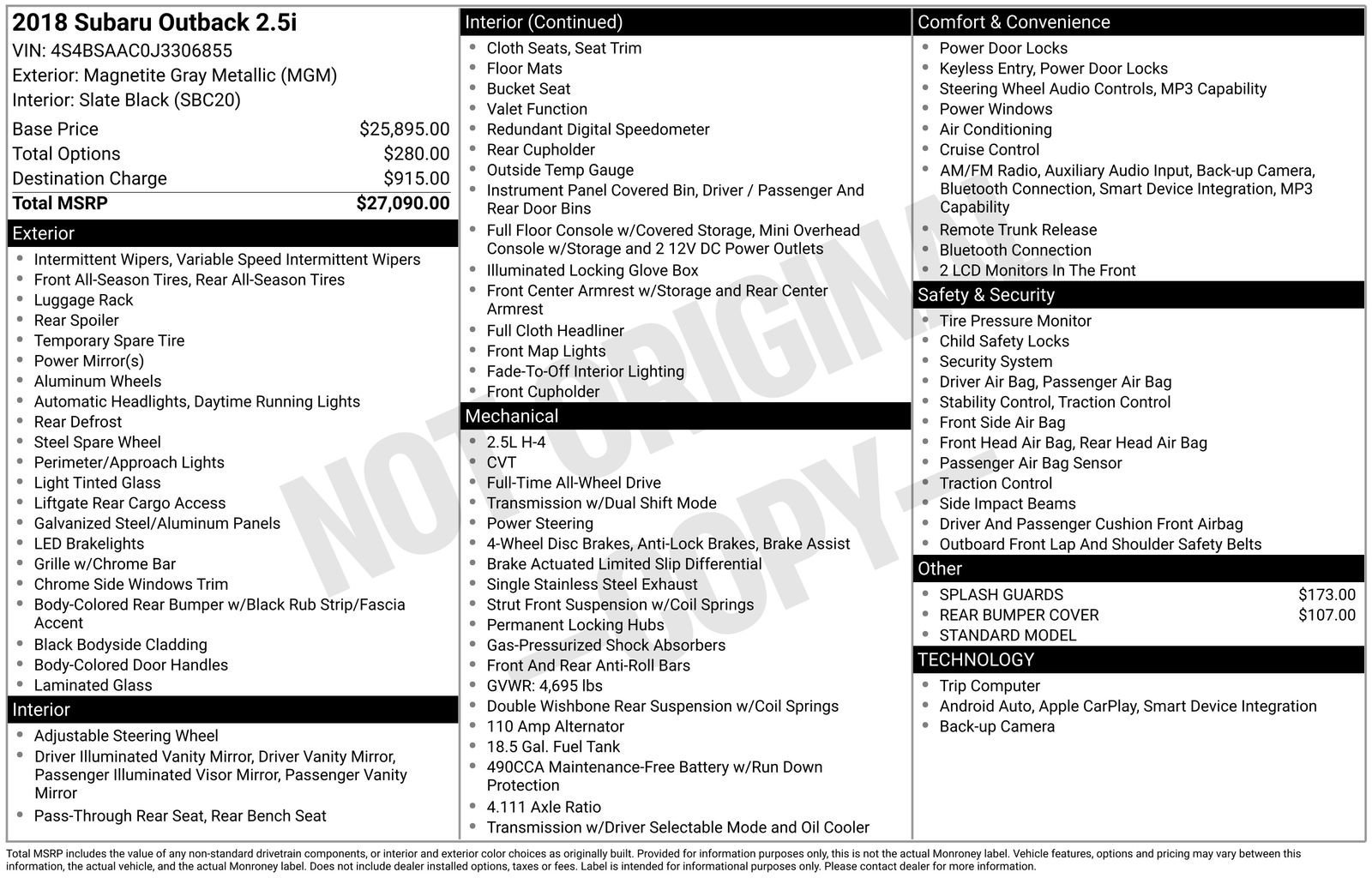 Used 2018 Subaru Outback 2.5i AWD/4WD image 31