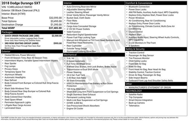 Used 2018 Dodge Durango SXT w/ Quick Order Package 2BB AWD/4WD image 3