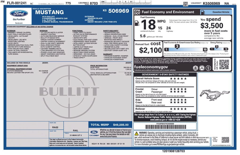 Certified 2019 Ford Mustang Bullitt RWD image 3