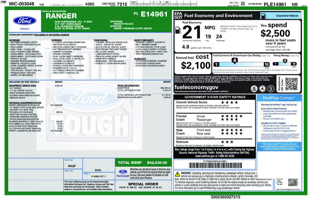Certified 2023 Ford Ranger XLT w/ Equipment Group 302A High AWD/4WD image 3