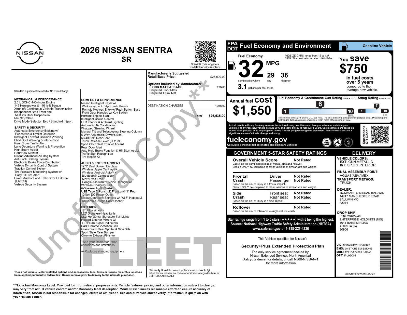 Used 2026 Nissan Sentra SR w/ Floor Mat Package FWD image 46
