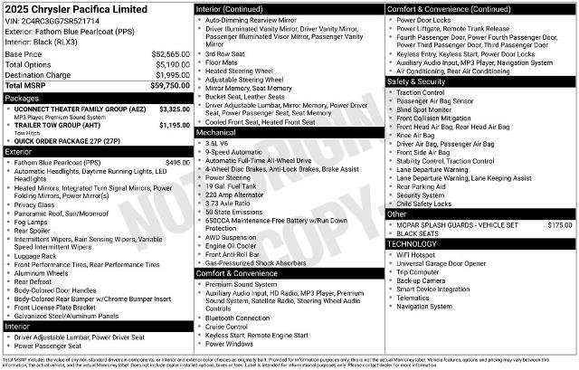 Used 2025 Chrysler Pacifica Limited w/ Uconnect Theater Family Group image 38