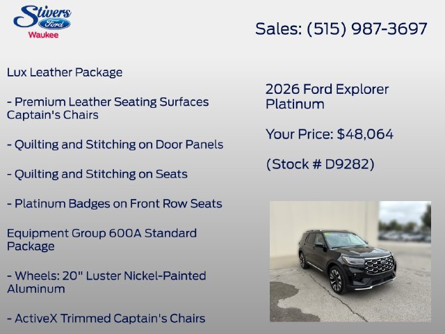 Certified 2026 Ford Explorer Platinum w/ LUX Leather Package AWD/4WD image 8