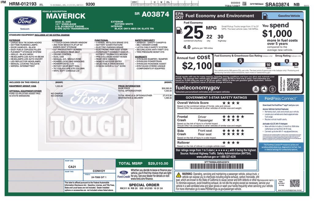 Certified 2025 Ford Maverick XL w/ Equipment Group 102A AWD/4WD image 5