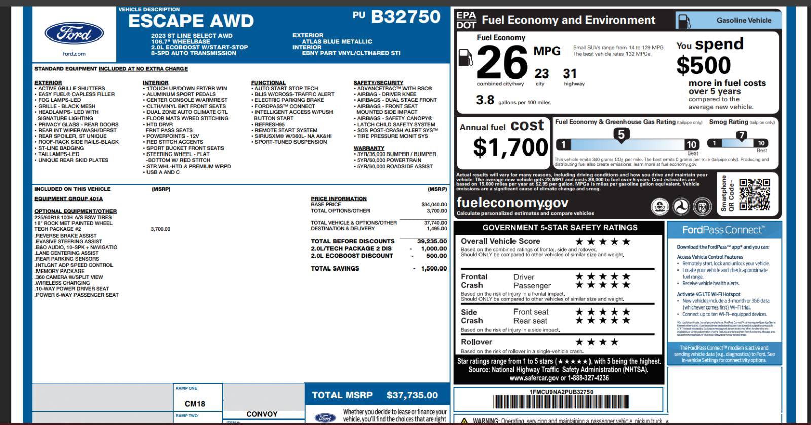 Certified 2023 Ford Escape ST-Line Select w/ Tech Pack #2 AWD/4WD image 4