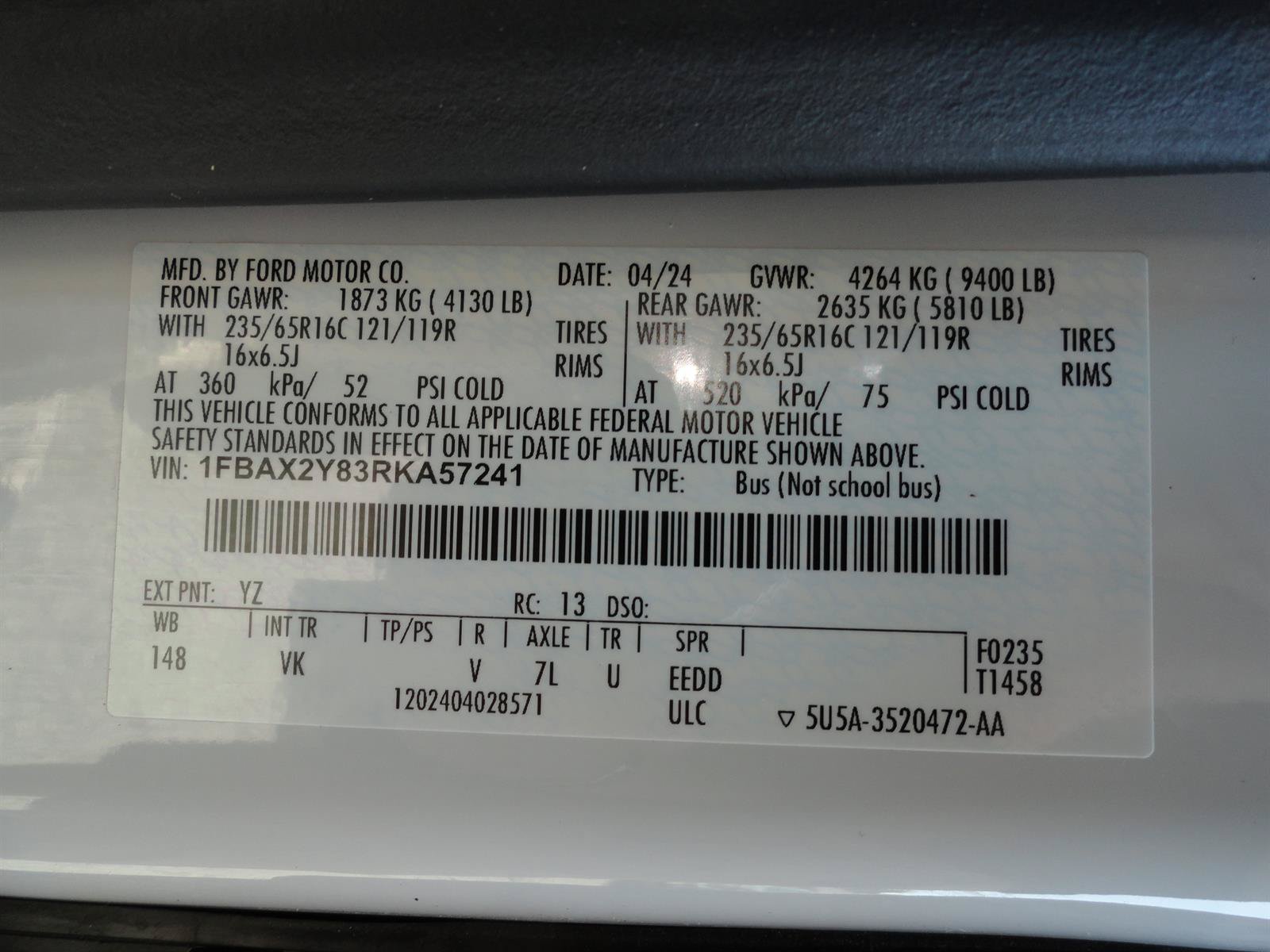 Certified 2024 Ford Transit 350 XL RWD image 23