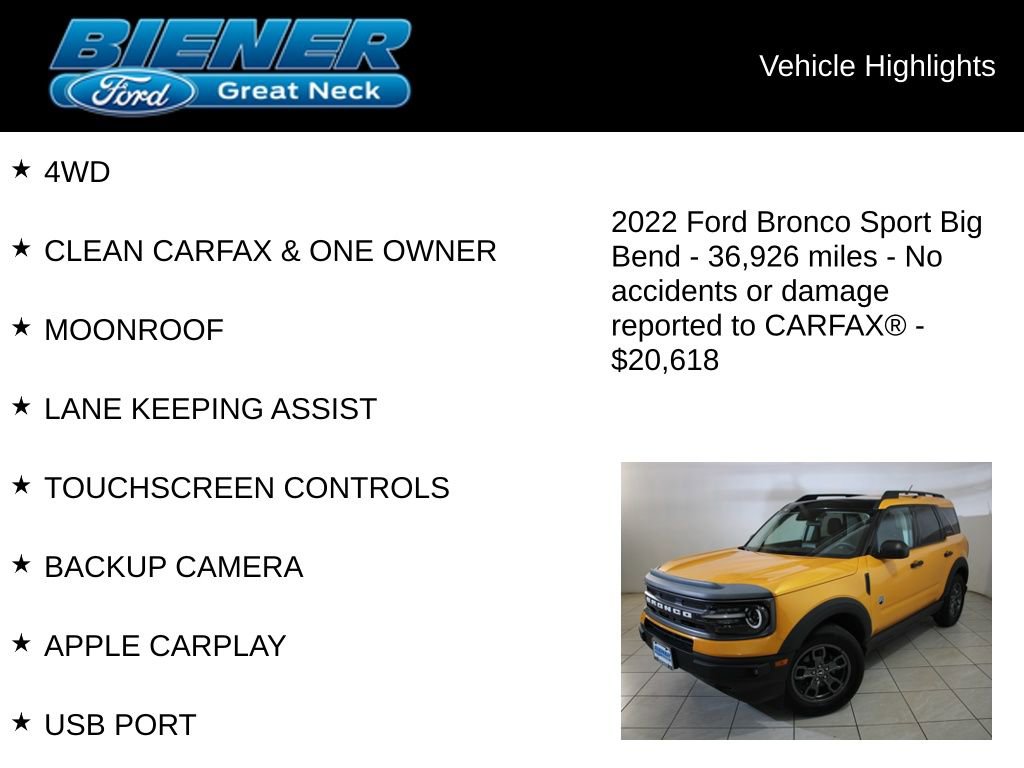 Certified 2022 Ford Bronco Sport Big Bend w/ Convenience Package image 9