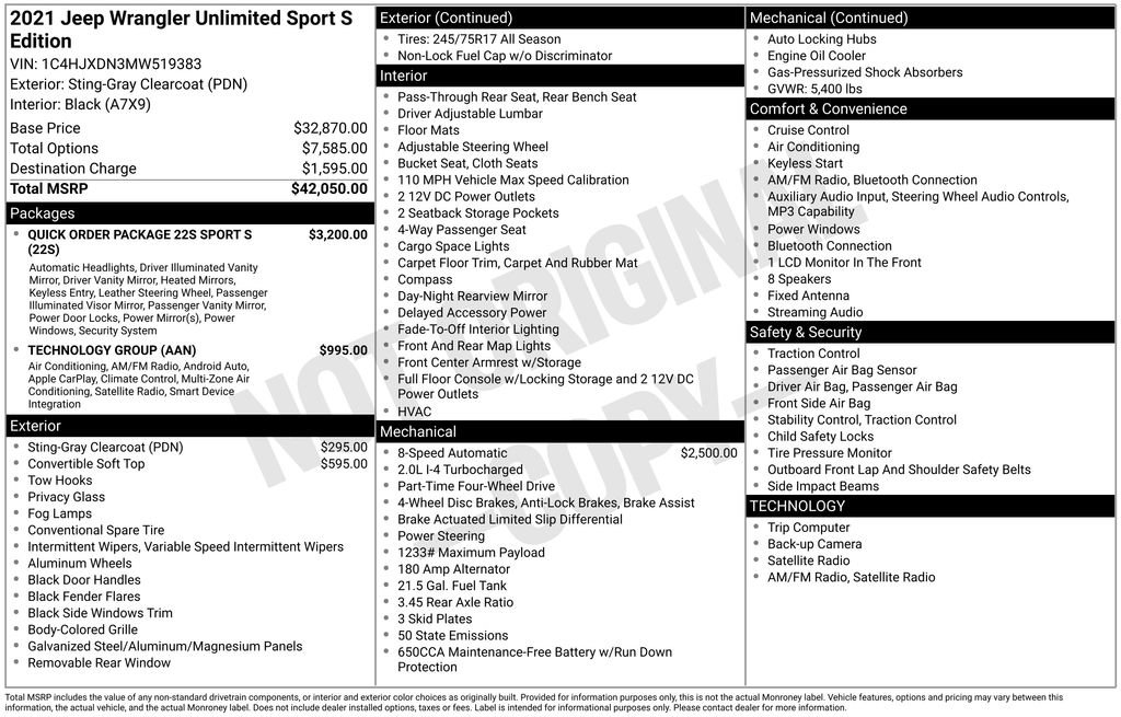 Used 2021 Jeep Wrangler Unlimited Sport AWD/4WD image 34