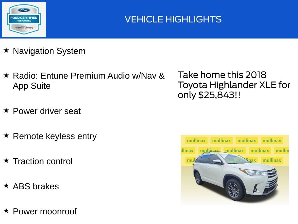 Used 2018 Toyota Highlander XLE w/ Carpet Mat Package (TMS) FWD image 18