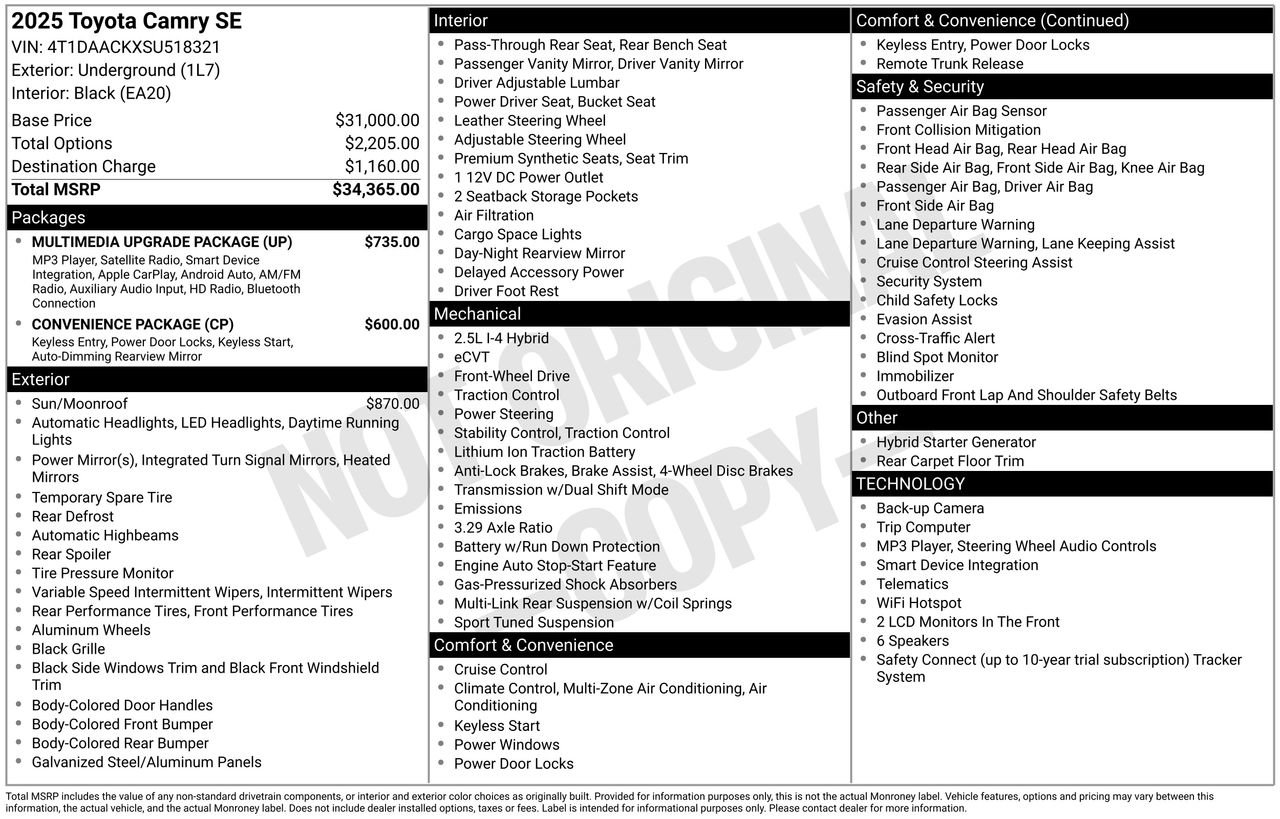 Used 2025 Toyota Camry SE w/ Multimedia Upgrade Package FWD image 35
