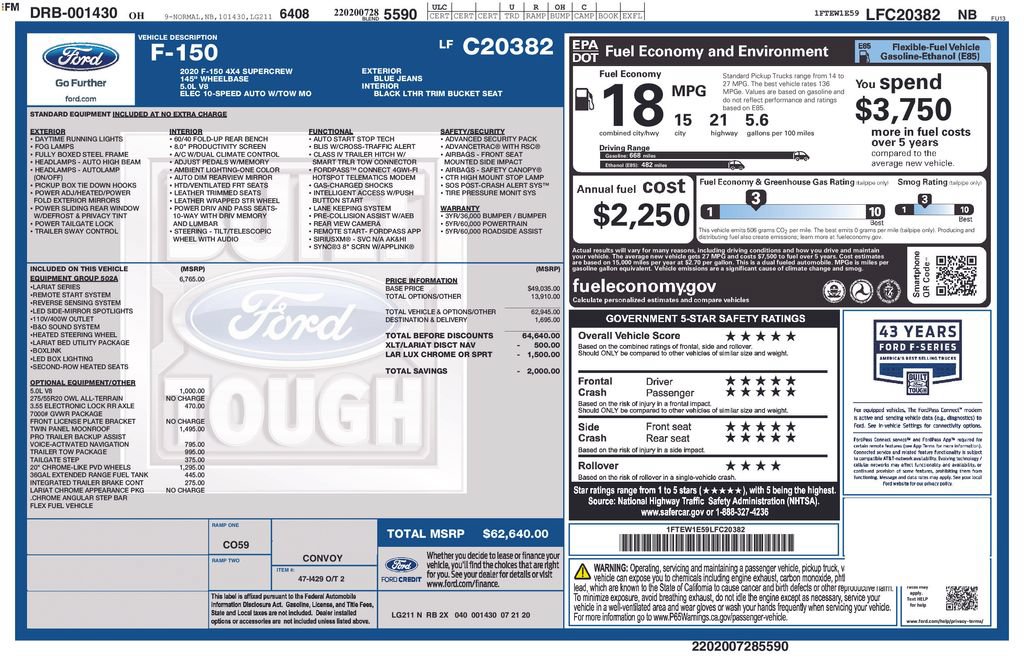 Certified 2020 Ford F150 Lariat w/ Equipment Group 502A Luxury AWD/4WD image 6