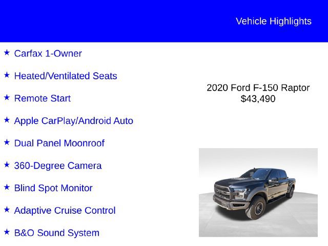 Certified 2020 Ford F150 Raptor w/ Equipment Group 802A Luxury AWD/4WD image 2