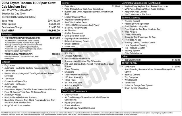 Used 2023 Toyota Tacoma TRD Sport w/ TRD Premium Sport Package image 2