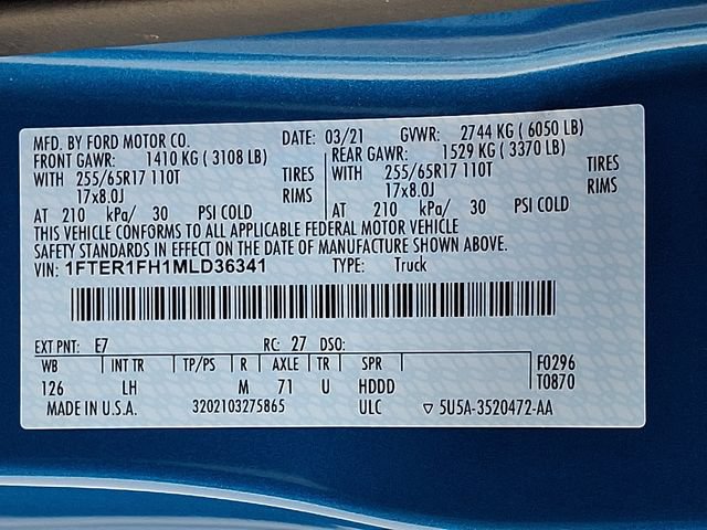 Certified 2021 Ford Ranger XLT w/ Equipment Group 301A Mid AWD/4WD image 26
