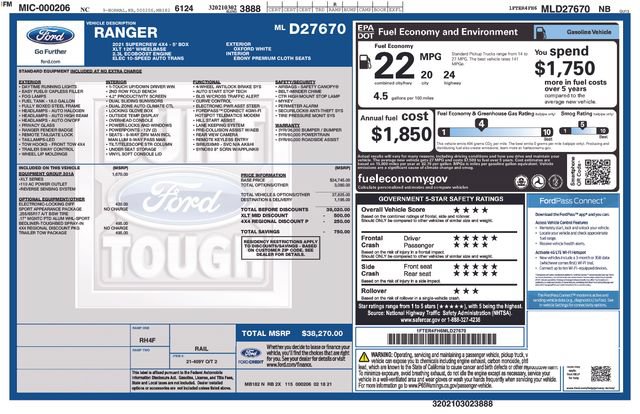 Certified 2021 Ford Ranger XLT w/ Equipment Group 301A Mid AWD/4WD image 37