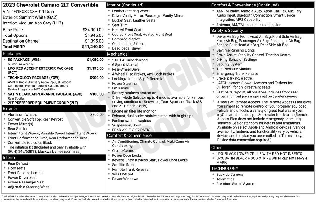 Used 2023 Chevrolet Camaro LT w/ RS Package image 10