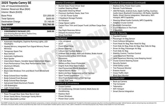 Used 2025 Toyota Camry SE w/ Convenience Package FWD image 27