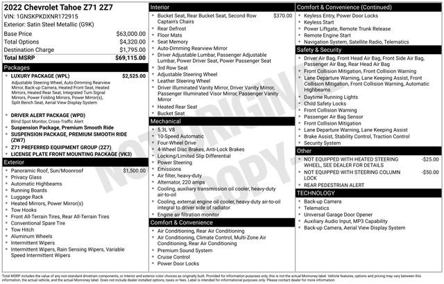 Used 2022 Chevrolet Tahoe Z71 w/ Luxury Package AWD/4WD image 42