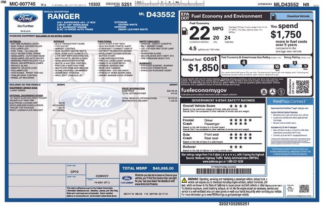 Certified 2021 Ford Ranger Lariat w/ Trailer Tow Package AWD/4WD image 36