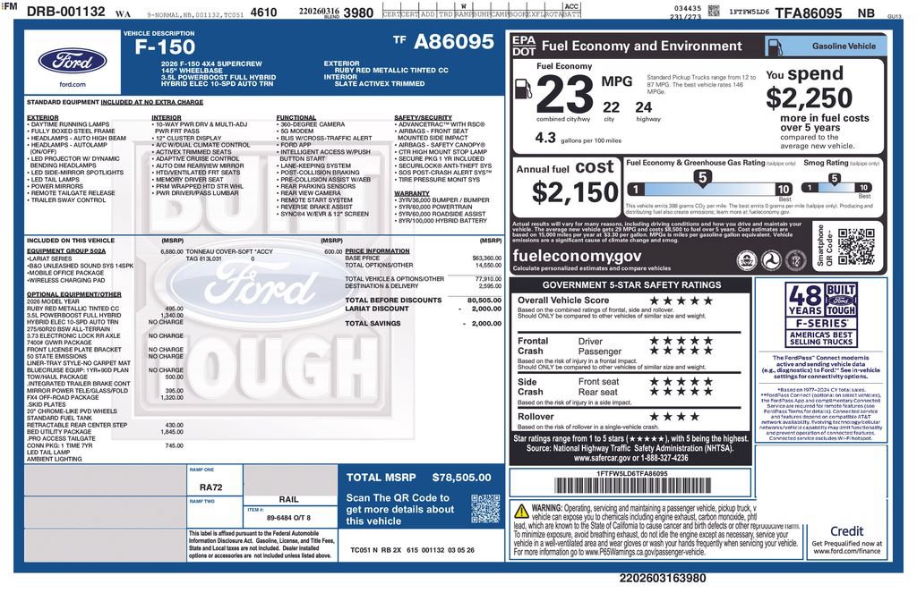 Certified 2026 Ford F150 Lariat w/ Equipment Group 502A High AWD/4WD image 24