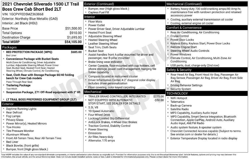 Used 2021 Chevrolet Silverado 1500 LT Trail Boss w/ Bed Protection Package AWD/4WD image 25