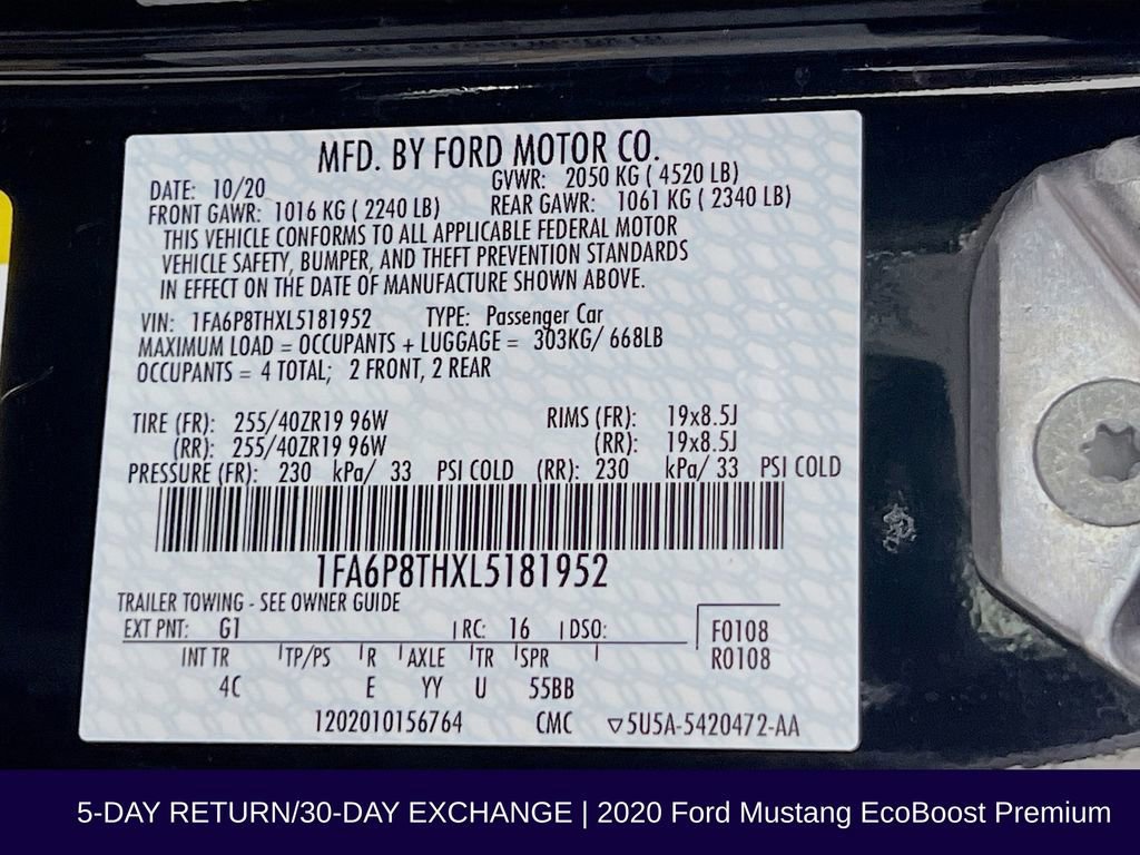 Certified 2020 Ford Mustang Premium w/ Ford Safe & Smart Package RWD image 35
